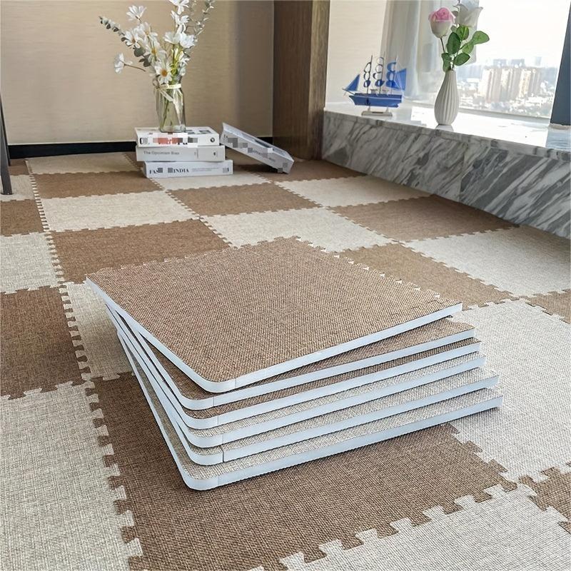 10pcs Linen Floor Interlocking Mat Fluffy Area Rug Anti Slip Comfort Seat Pads