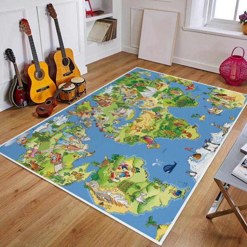Large Kids Room Map Animals Landmarks Rug