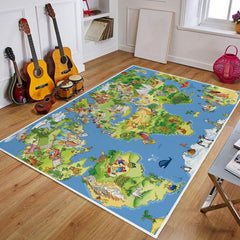 Large Kids Room Map Animals Landmarks Rug