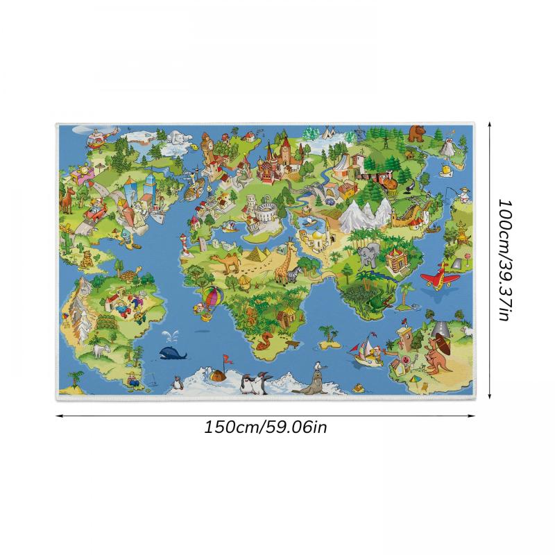 Large Kids Room Map Animals Landmarks Rug