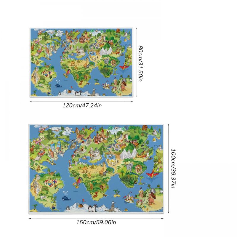 Large Kids Room Map Animals Landmarks Rug