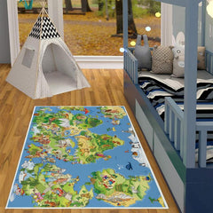 Large Kids Room Map Animals Landmarks Rug