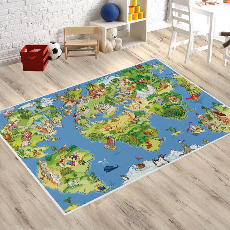 Large Kids Room Map Animals Landmarks Rug