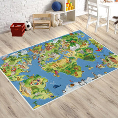 Large Kids Room Map Animals Landmarks Rug