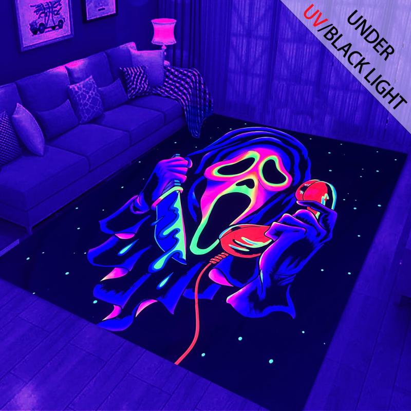 UV Light Flannel Luminous Rug Skull Pattern Non Slip Mat