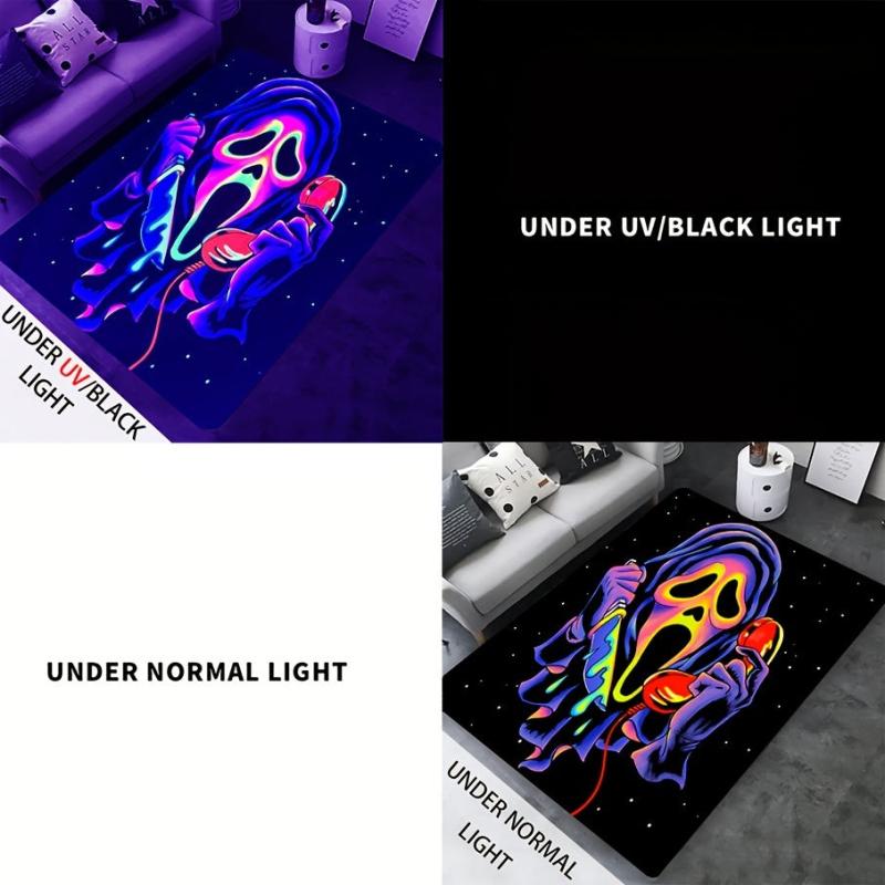 UV Light Flannel Luminous Rug Skull Pattern Non Slip Mat