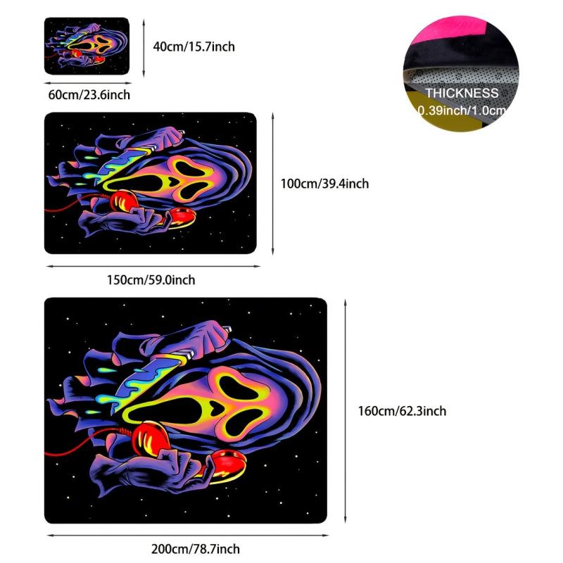 UV Light Flannel Luminous Rug Skull Pattern Non Slip Mat