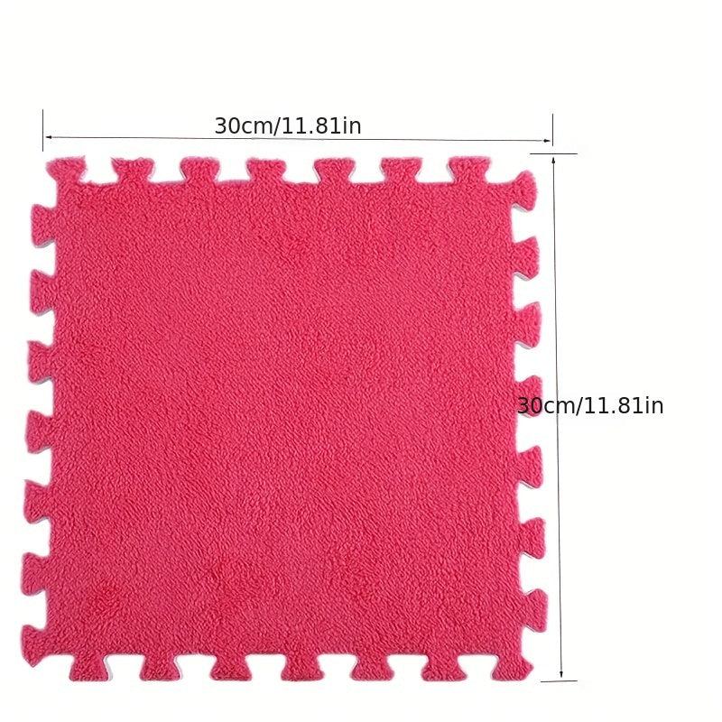 12pcs Plush Puzzle Foam Floor Mat Interlocking Carpet for Bay Windows