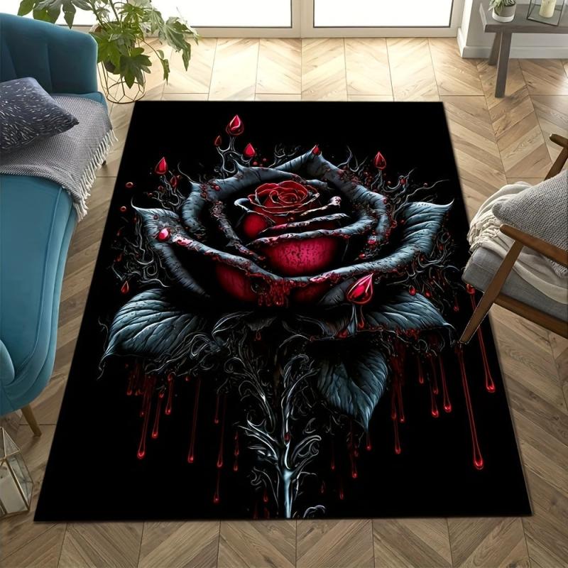 Gothic Dark Flower Area Rug Non slip Washable Carpet Living Room Bedroom