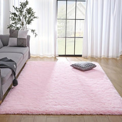 Soft Pink Shag Area Rug, Non-Slip Fuzzy Rug for Bedroom/Living Room