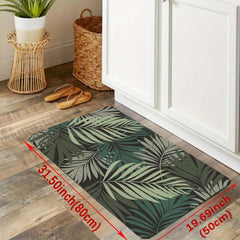 Soft Leaf Print Kitchen Mat Anti Slip Hallway Balcon Polyester Carpet