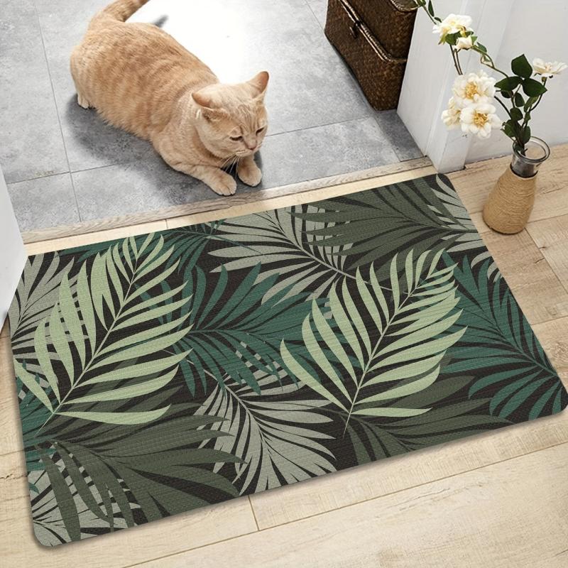 Soft Leaf Print Kitchen Mat Anti Slip Hallway Balcon Polyester Carpet