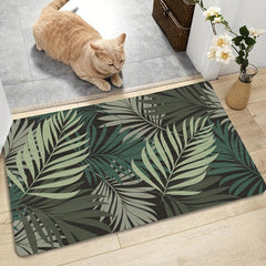 Soft Leaf Print Kitchen Mat Anti Slip Hallway Balcon Polyester Carpet