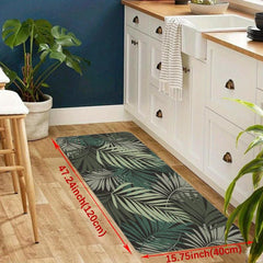 Soft Leaf Print Kitchen Mat Anti Slip Hallway Balcon Polyester Carpet