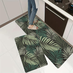 Soft Leaf Print Kitchen Mat Anti Slip Hallway Balcon Polyester Carpet