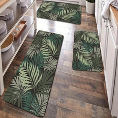 Soft Leaf Print Kitchen Mat Anti Slip Hallway Balcon Polyester Carpet