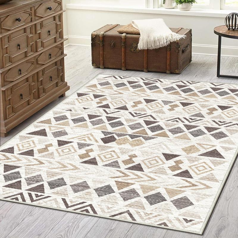 Beige Bohemian Tribal Area Rug Vintage Triangle Small Entrance Carpet