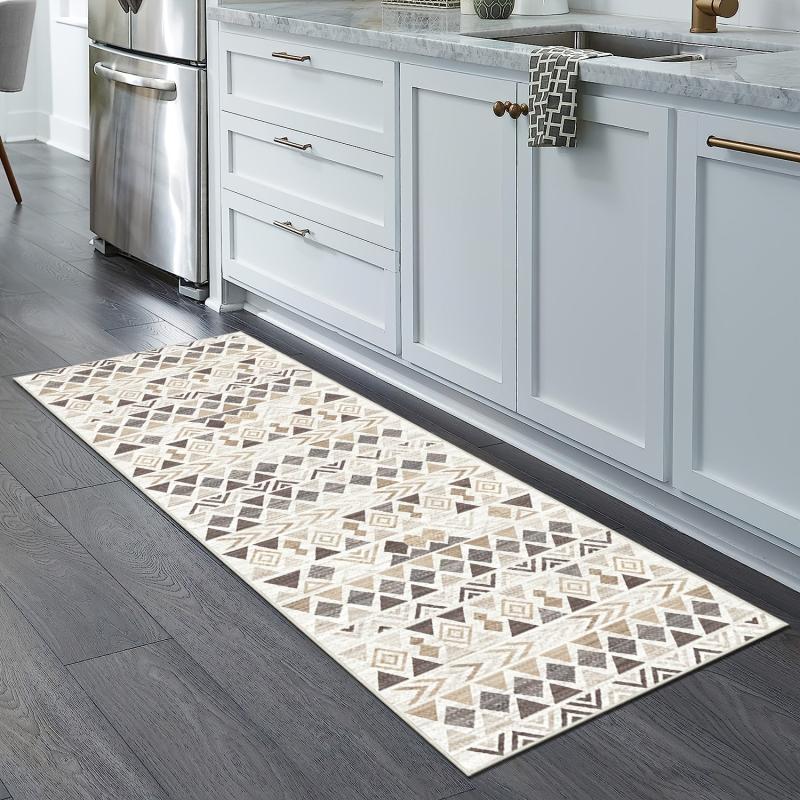 Beige Bohemian Tribal Area Rug Vintage Triangle Small Entrance Carpet