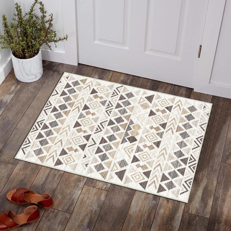 Beige Bohemian Tribal Area Rug Vintage Triangle Small Entrance Carpet