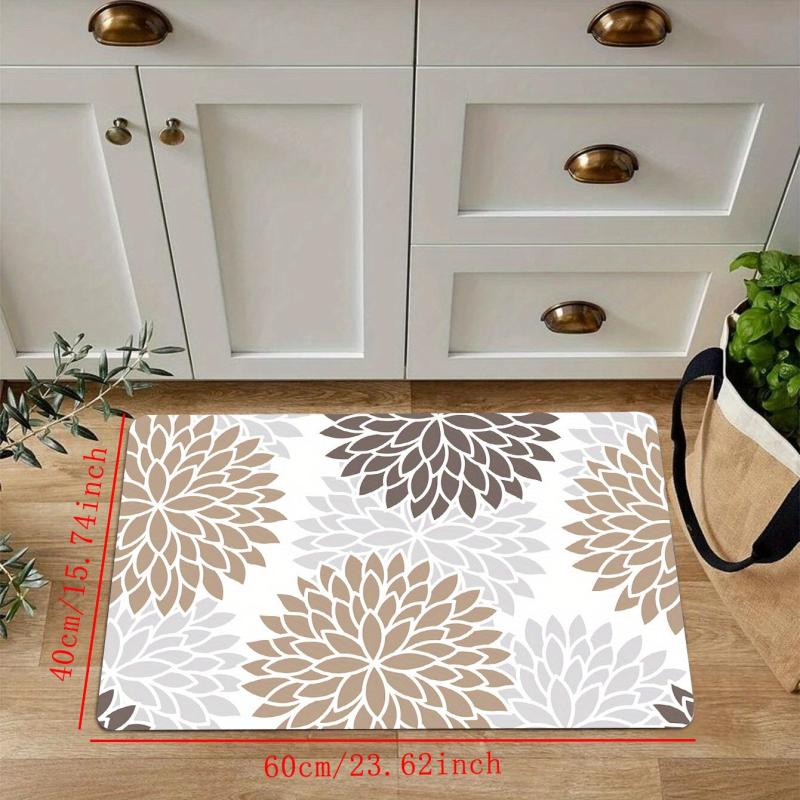 Non Slip Floral Kitchen Floor Mat Soft Waterproof Machine Washable D