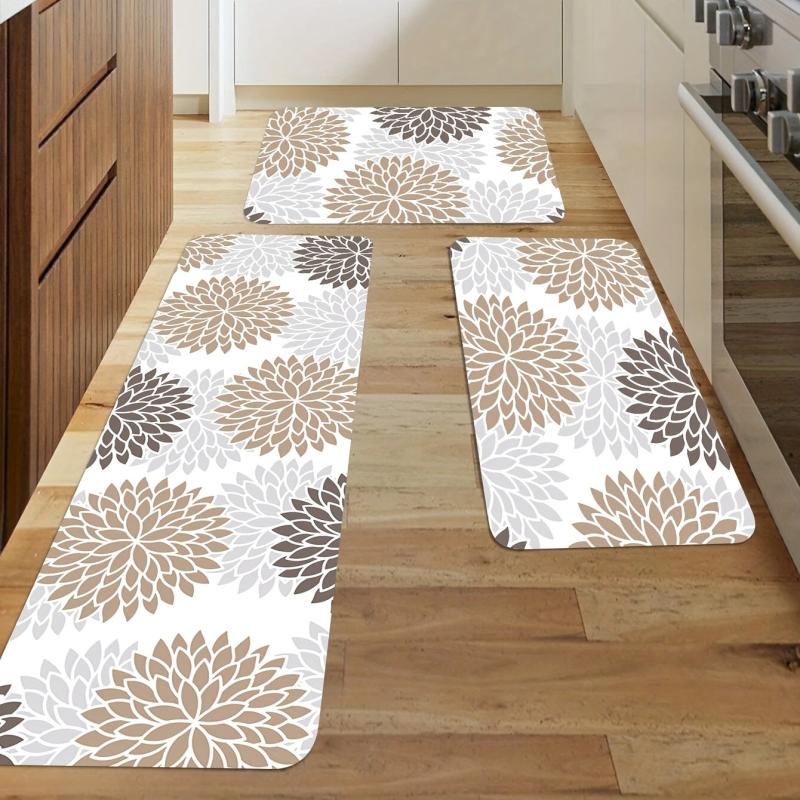 Non Slip Floral Kitchen Floor Mat Soft Waterproof Machine Washable D