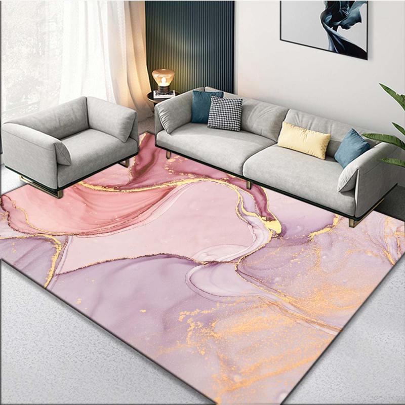 Pink Marble Area Rug Carpet Living Room Bedroom Decorative Mat