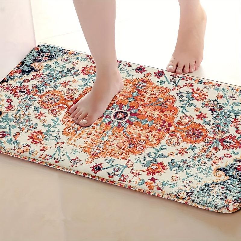 Bohemian Kitchen Floor Mat Retro Floral Carpet Waterproof Non Slip Rug