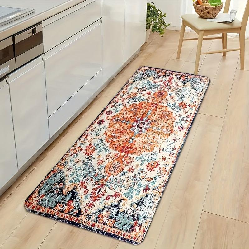Bohemian Kitchen Floor Mat Retro Floral Carpet Waterproof Non Slip Rug