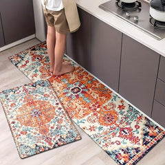 Bohemian Kitchen Floor Mat Retro Floral Carpet Waterproof Non Slip Rug