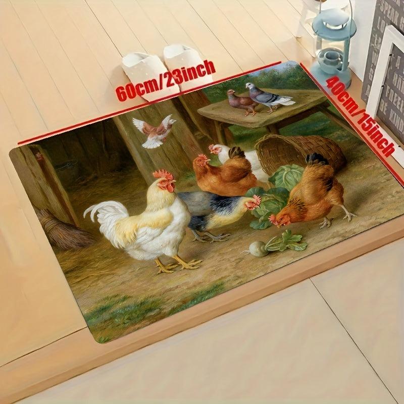 Soft Thickened Kitchen Mat Rustic Rooster Non slip Waterproof Runner Rug