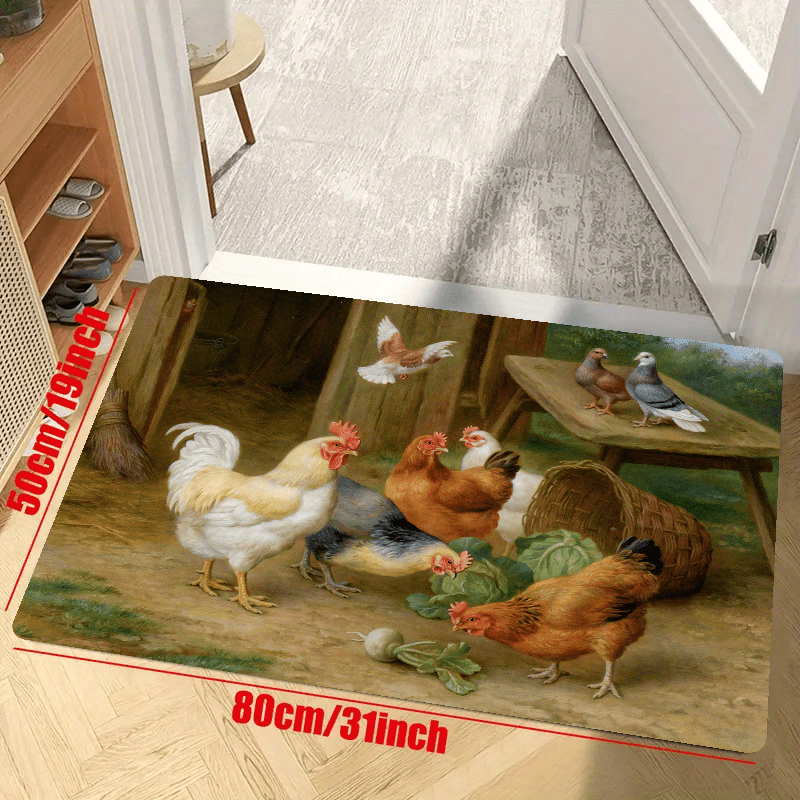 Soft Thickened Kitchen Mat Rustic Rooster Non slip Waterproof Runner Rug