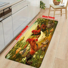 Vibrant Chicken and Flower Floor Mat for Home Decor