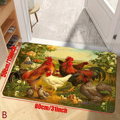 Vibrant Chicken and Flower Floor Mat for Home Decor