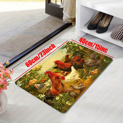 Vibrant Chicken and Flower Floor Mat for Home Decor