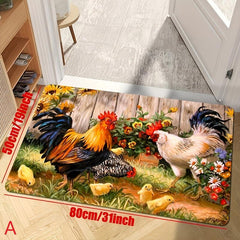 Vibrant Chicken and Flower Floor Mat for Home Decor
