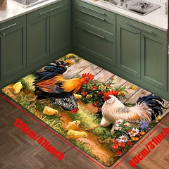 Vibrant Chicken and Flower Floor Mat for Home Decor