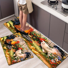 Vibrant Chicken and Flower Floor Mat for Home Decor