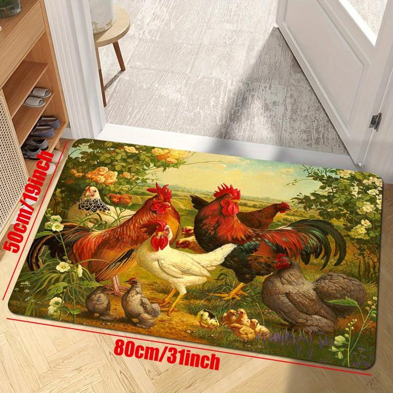 Vibrant Chicken and Flower Floor Mat for Home Decor