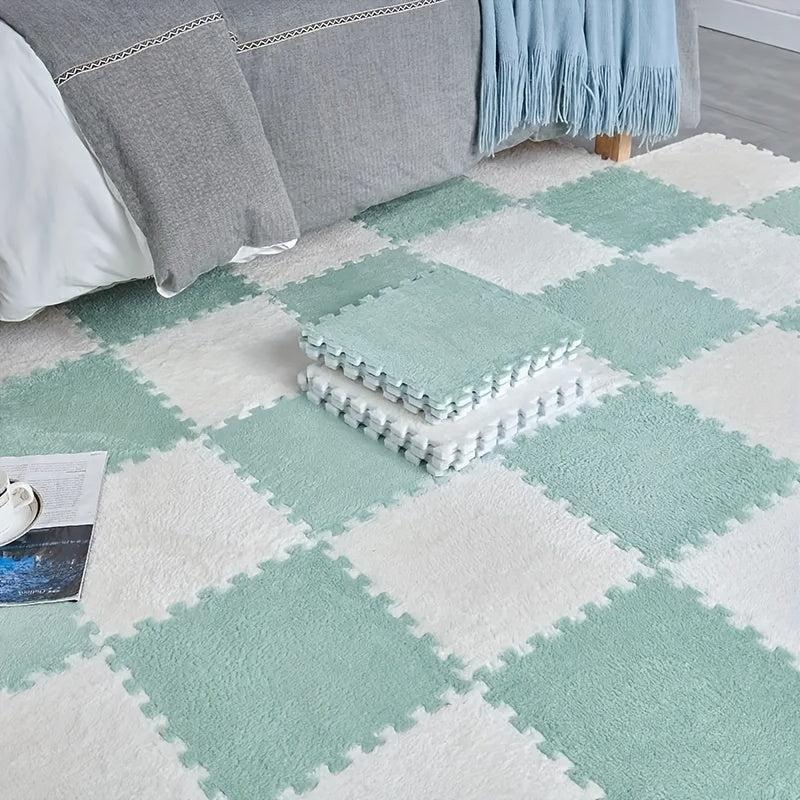 12pcs Interlocking Fluffy Puzzle Flooring Tiles Soft Climbing Area Rugs