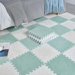 12pcs Interlocking Fluffy Puzzle Flooring Tiles Soft Climbing Area Rugs