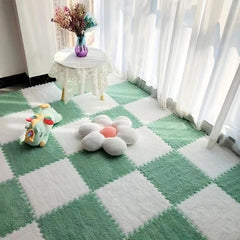 12pcs Interlocking Fluffy Puzzle Flooring Tiles Soft Climbing Area Rugs