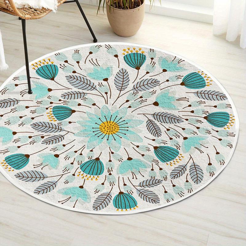 Anti Slip Rug Cashmere Flower Pattern