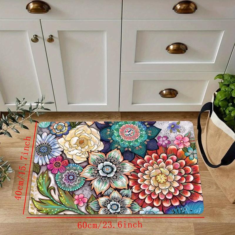 Soft Anti-Fatigue Kitchen Rug Flowers Waterproof Non-Slip Runner Bedside Rug