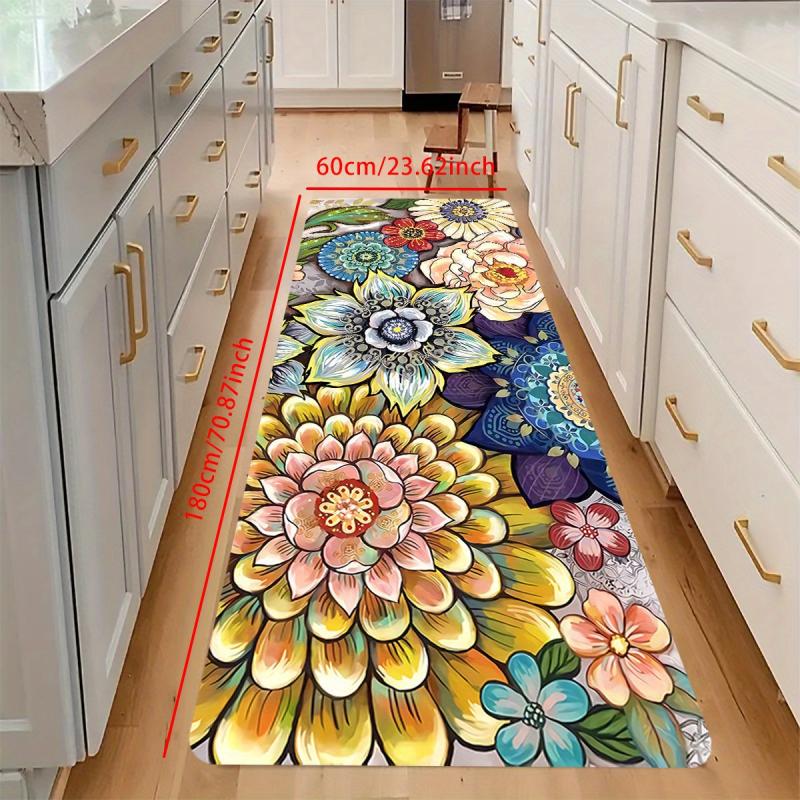 Soft Anti-Fatigue Kitchen Rug Flowers Waterproof Non-Slip Runner Bedside Rug