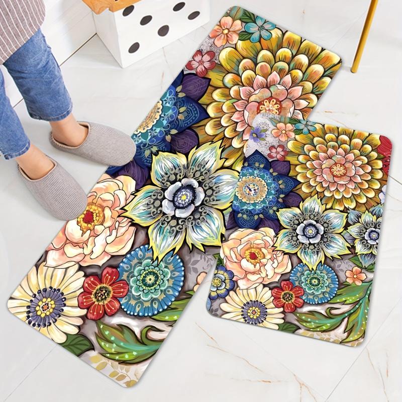 Soft Anti-Fatigue Kitchen Rug Flowers Waterproof Non-Slip Runner Bedside Rug