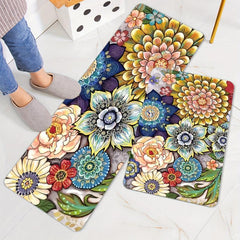 Soft Anti-Fatigue Kitchen Rug Flowers Waterproof Non-Slip Runner Bedside Rug