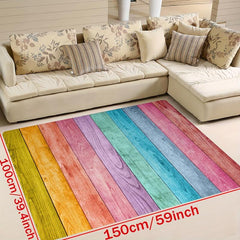 Coloured Wood Print Carpet For Bedroom Living Room Floor Mat
