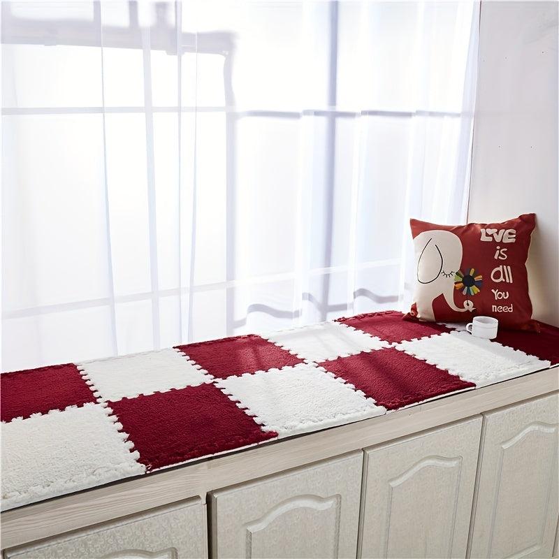 10pcs Plush Puzzle Foam Floor Mat Interlocking Carpet Fluffy Area Rug