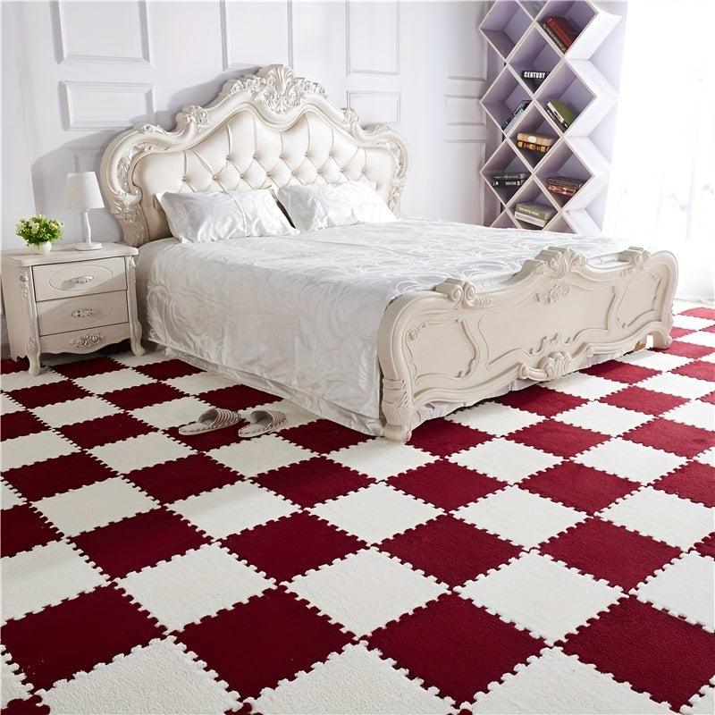 10pcs Plush Puzzle Foam Floor Mat Interlocking Carpet Fluffy Area Rug