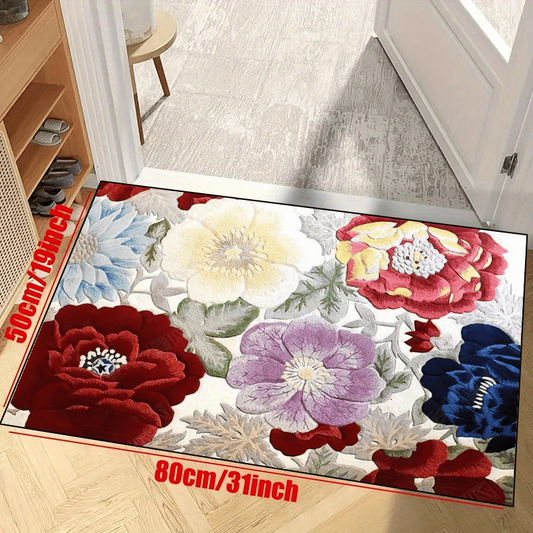 Colorful Floral Area Rug Non Slip Machine Washable Carpet